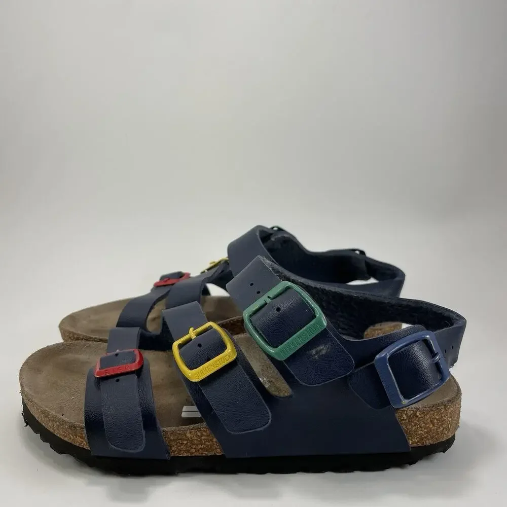 Birkenstock Four Strap Sandals Kids 33 EU, US 2-2.5 Blue Multi Color Buckles
